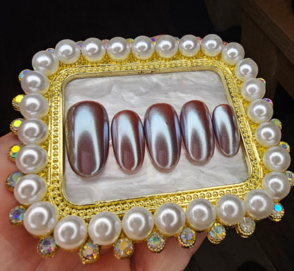 Mocha Chrome Press On Nails