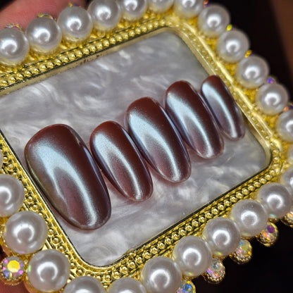 Mocha Chrome Press On Nails